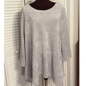 Ruby Rd Woman Silver Metallic Knit Sharkbite Tunic Sweater Grey Plus Size 2X